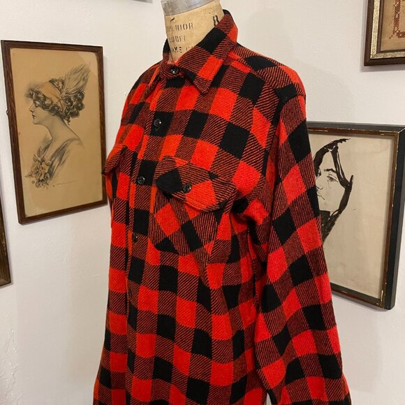 Vintage 1950s/60 Duxback Kamp It Wool Buffalo Check Plaid Red Shirt Jacket - Picture 5 of 16